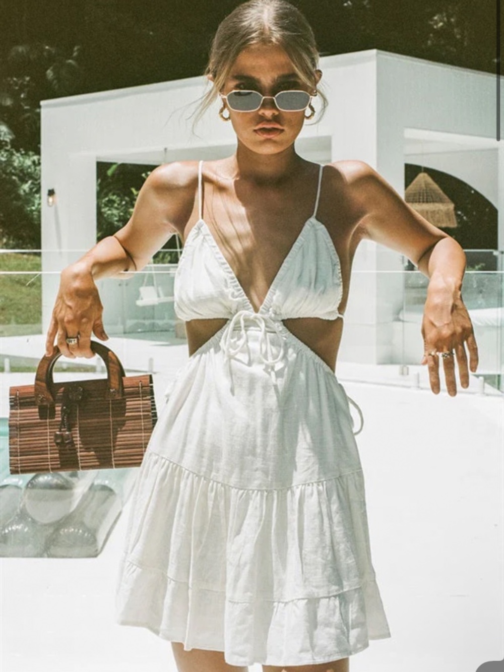 Sabo Skirt Izabella White Cutout Mini Dress | XL